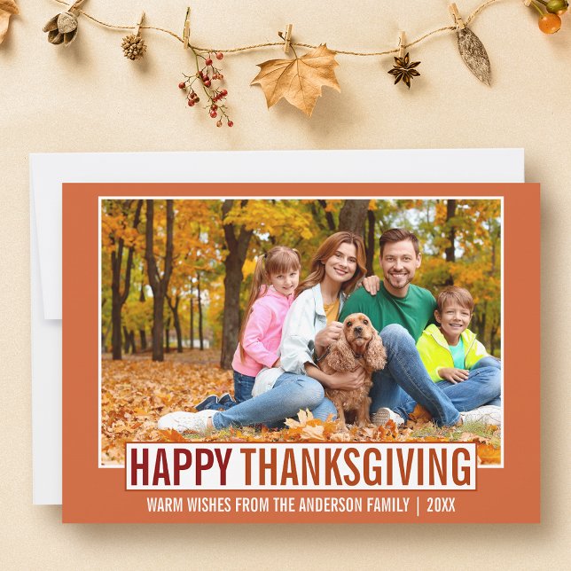 Modern Happy Thanksgiving Photo Holiday Card (Customize to add text to back of card.)