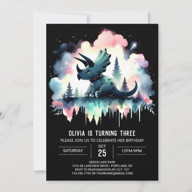 Modern Happy Triceratops Birthday Invitation (Front)