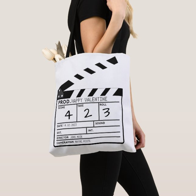 Modern Happy Valentine Movie Clapperboard Tote Bag (Close Up)