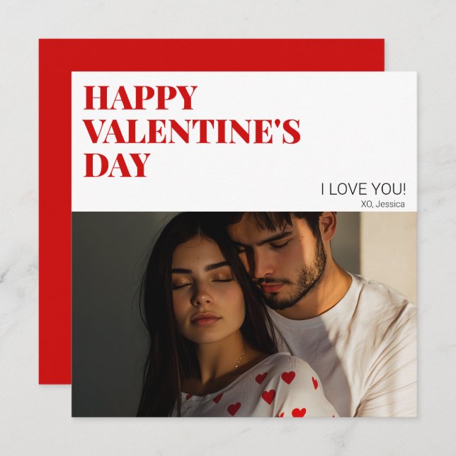 Modern Happy Valentines Day Couple Photo Love XOXO Holiday Card (Front/Back)