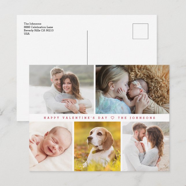 Modern Happy valentine's day Custom family Photos Holiday Postcard (Front/Back)