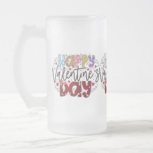 Modern Happy Valentine's Day Frosted Glass Beer Mug