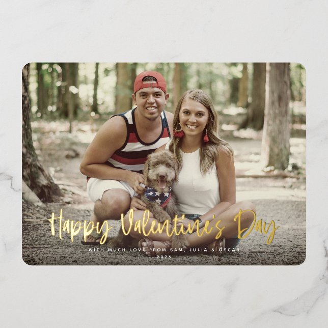 Modern Happy Valentine's Day Full Photo Foil Holiday Card (Front)