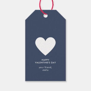 Modern Happy Valentines Day Navy Blue Heart Stripe Gift Tags
