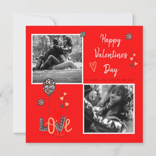 Modern Happy Valentines Day Photo Love Red Holiday Card (Front)