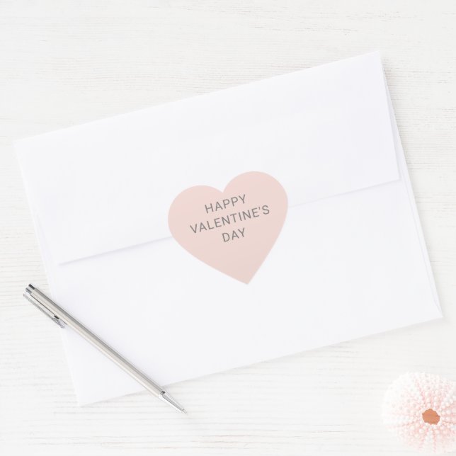 Modern Happy Valentine's Day Pink Grey Heart Sticker (Envelope)