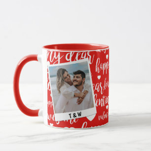 Modern Happy Valentines Day Script Couple Photo Mug