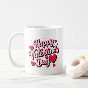 Modern Happy Valentine's Day Script Text Hearts Coffee Mug