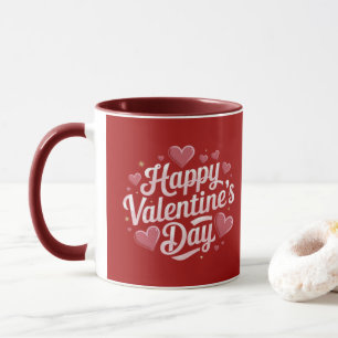 Modern Happy Valentine's Day Script Text Hearts   Mug
