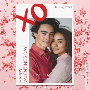 Modern Happy Valentines Day Xoxo Couple Photo Holiday Card