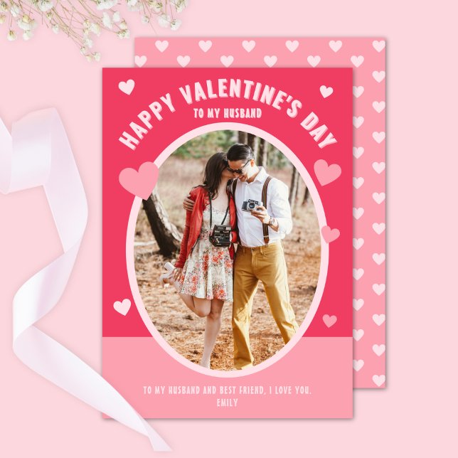Modern Happy Valentine's Husband Photo Hearts Holiday Card (Creator Uploaded)