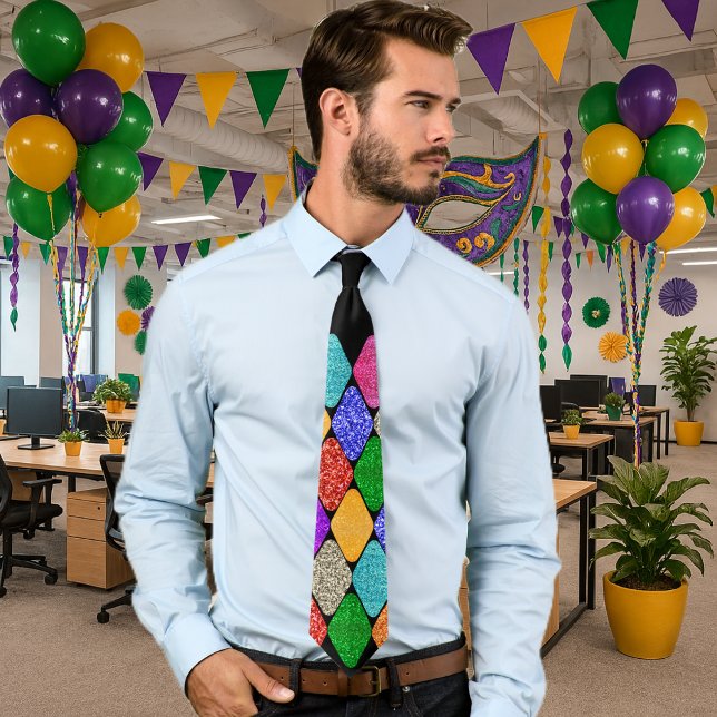Modern Harlequin Pattern Sparkly Mardi Gras  Tie (Creator Uploaded)