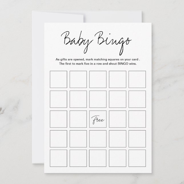 Modern Harlow Baby Shower Bingo Printable Game Invitation (Front)