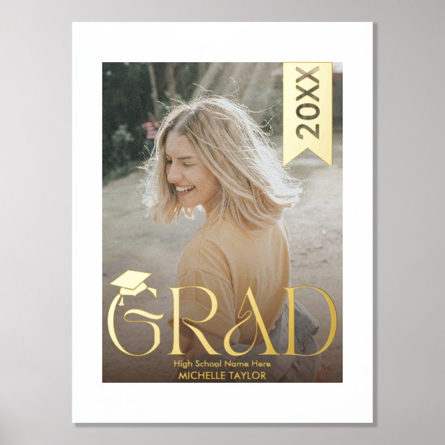 Modern Hat Photo Graduate High School Foil Prints (Front)