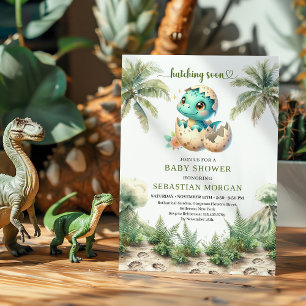 Modern Hatching Soon Dinosaur Egg Shower Invite