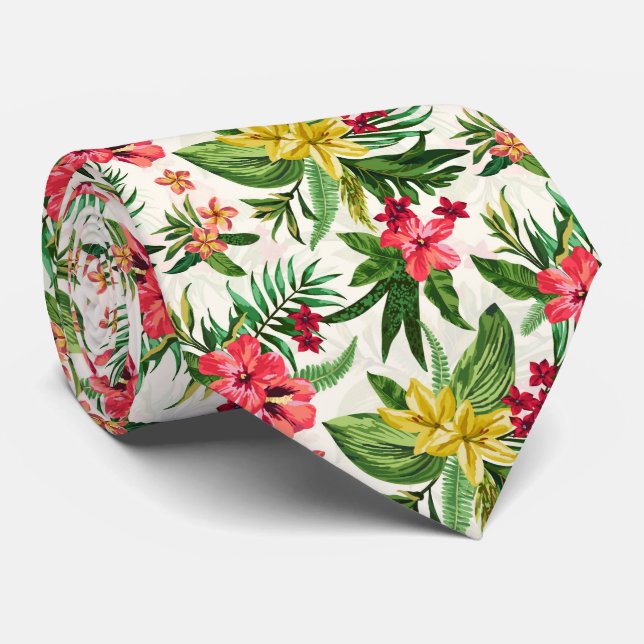 Modern Hawaiian Colourful Flowers Tie (Rolled)