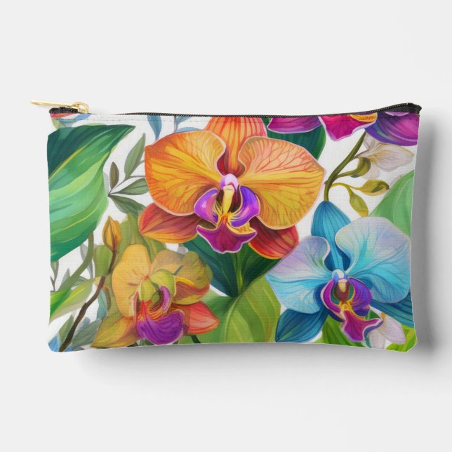 Modern hawaiian print orchid pattern accessory pouch (Front)