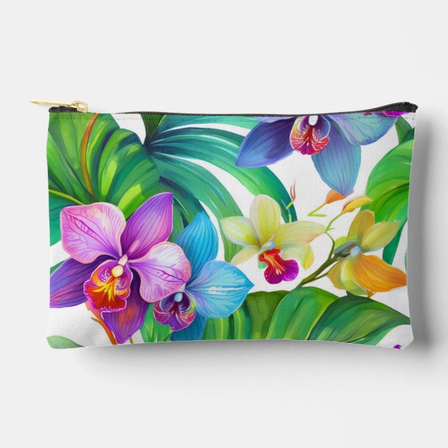 Modern hawaiian print orchid pattern accessory pouch (Front)