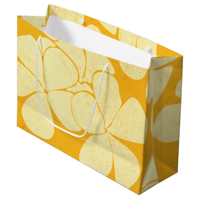 Modern Hawaiian Print pattern Plumerias Large Gift Bag (Front Angled)