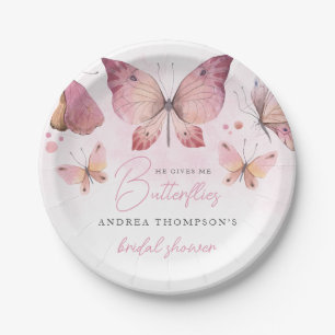 Modern He Gives Me Butterflies Bridal Shower Paper Plate