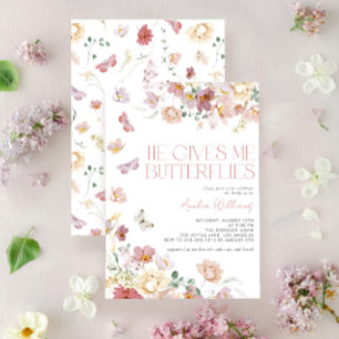 Modern He Gives Me Butterflies Pink  Bridal Shower Invitation