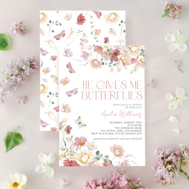Modern He Gives Me Butterflies Pink  Bridal Shower Invitation (Easily personalize this gorgeous bridal shower invitation for the perfect celebration!)