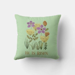 Modern He Is Risen Easter Floral Cushion