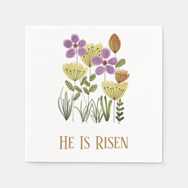 Modern He Is Risen Easter Floral Napkin (Front)