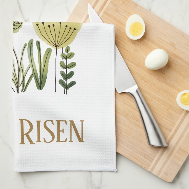Modern He Is Risen Easter Floral Tea Towel (Quarter Fold)