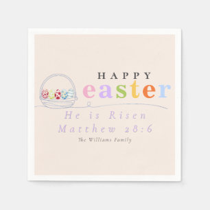 Modern He Is Risen Pastel Happy Easter Egg Basket Napkin