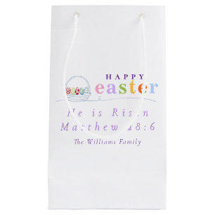Modern He Is Risen Pastel Happy Easter Egg Basket Small Gift Bag