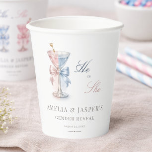 Modern He Or She Pink Tini One Gender Reveal Party Paper Cups