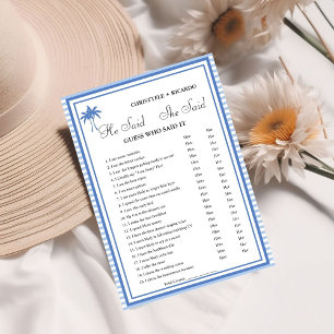 Modern He said she said Bridal shower game card