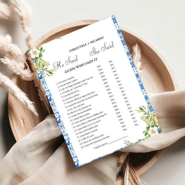 Modern He said she said Bridal shower game card (Creator Uploaded)