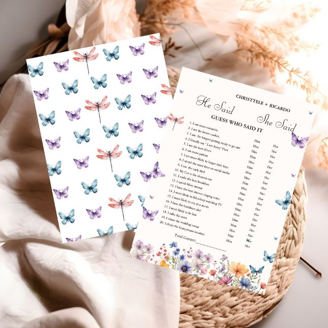 Modern He said she said Bridal shower game card (Creator Uploaded)