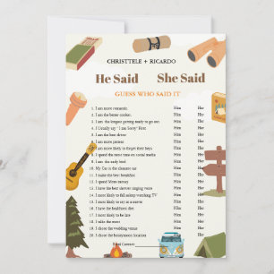 Modern He said she said Bridal shower game card