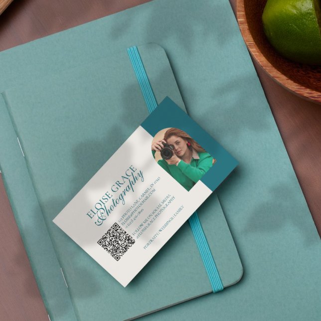 Modern Head Shot Photo and QR Code Photography Business Card (Elegant and professional agent business card that makes a great first impression!)