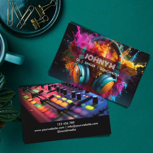Modern Headphones DJ Songwriter Music Singer Business Card (colorful headphones)