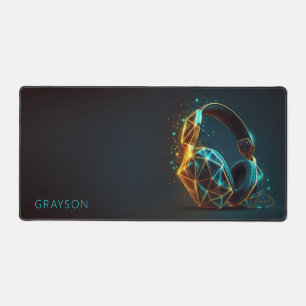 Modern Headphones Gamer Digital Personalised Name Desk Mat