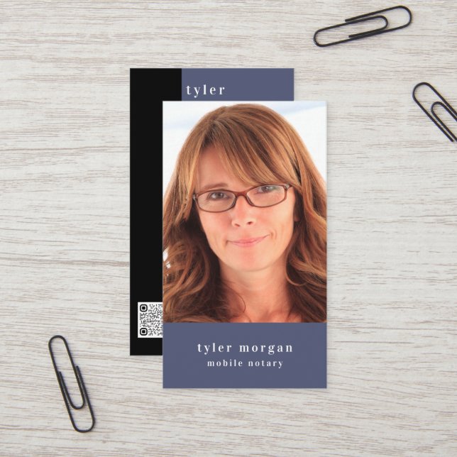 Modern Headshot Photo Mobile Notary Business Card (Front/Back In Situ)