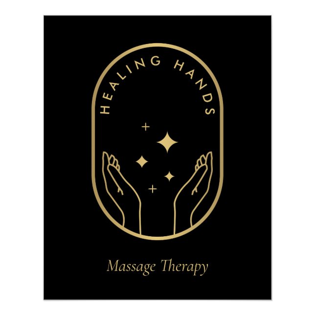 Modern Healing Hands Massage Gold Logo Download Poster (Front)