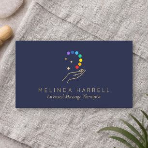 Modern Healing Hands Massage Therapist Dark Blue Business Card