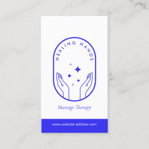 Modern Healing Hands Massage, Wellness Blue Logo Business Card