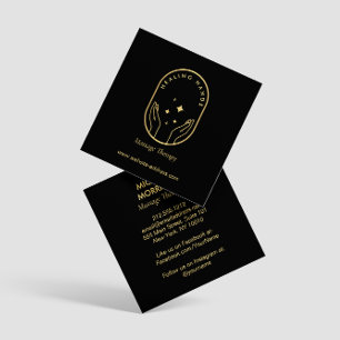 Modern Healing Hands Massage, Wellness Gold Logo Square Business Card