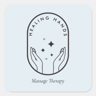 Modern Healing Hands Massage, Wellness Logo Blue Square Sticker