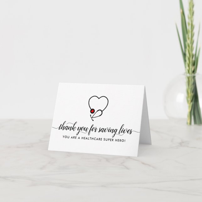 Modern Healthcare Hero Heart Stethoscope Nurse Thank You Card (Front)