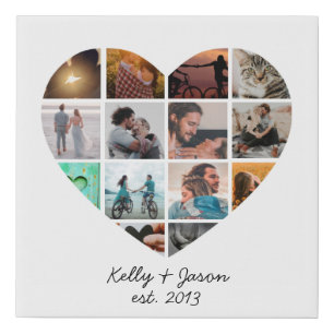 Modern Heart 14 Photo Collage Love Family Faux Canvas Print