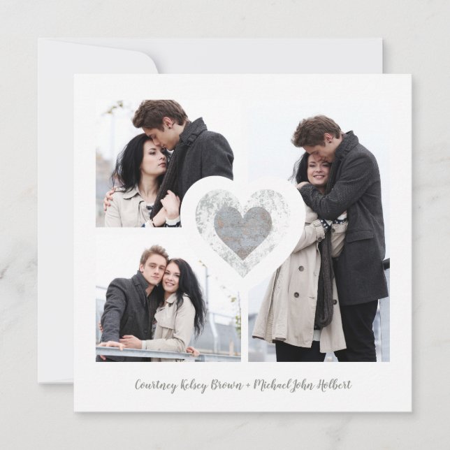 Modern Heart 3 Photos Engagement Romantic Session Save The Date (Front)