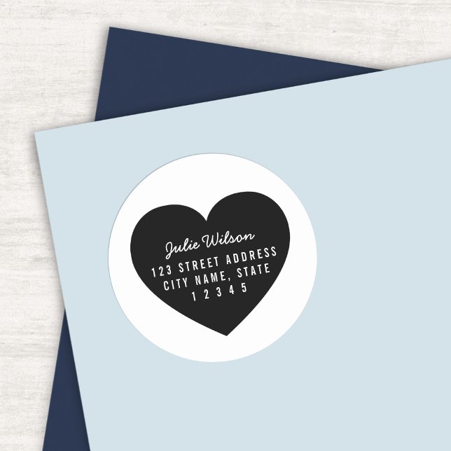 Modern Heart Background Personal Home Address Classic Round Sticker (Creator Uploaded)