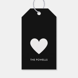 Modern Heart Black Preppy Stripes Personalised Gift Tags